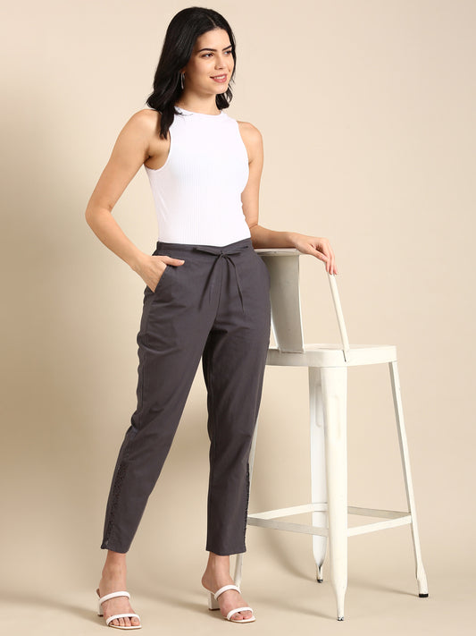 Dark Grey Side Chikan Pants